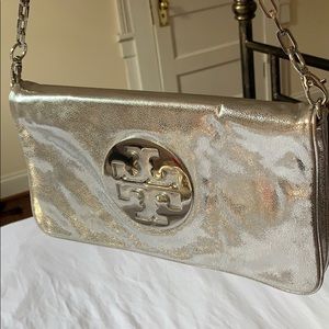 Tory Burch Metallic Silver Reva Clutch